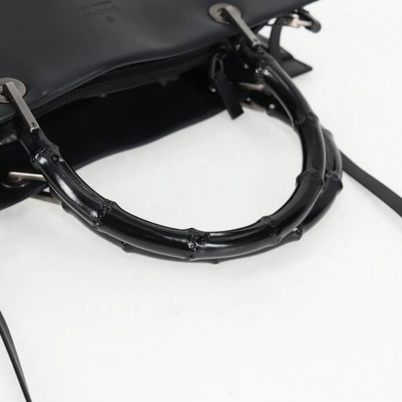 GUCCI Bamboo Hand Bag Leather 2way Black 002 1016 Auth 133424 - Picture 8 of 16